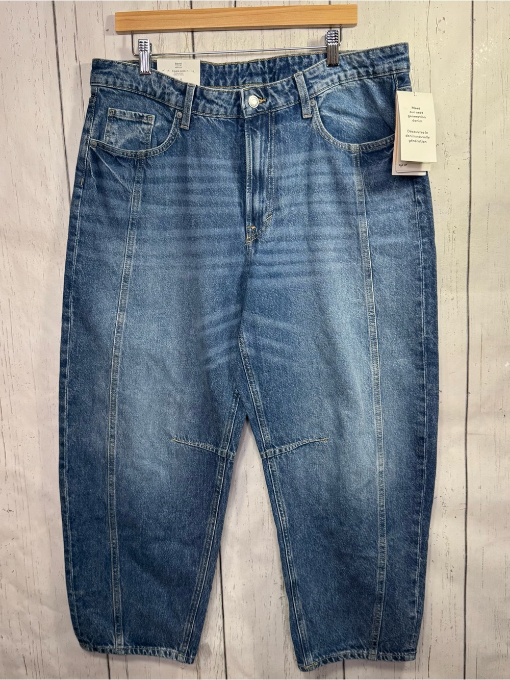 H&M Blue Barrel Jeans Size 14 Mid Waist Loose Fit Baggy Denim Streetwear NWT